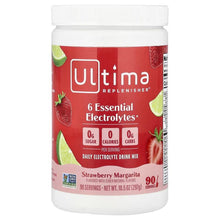 Electrolyte drink mix jar with red Strawberry Margarita label