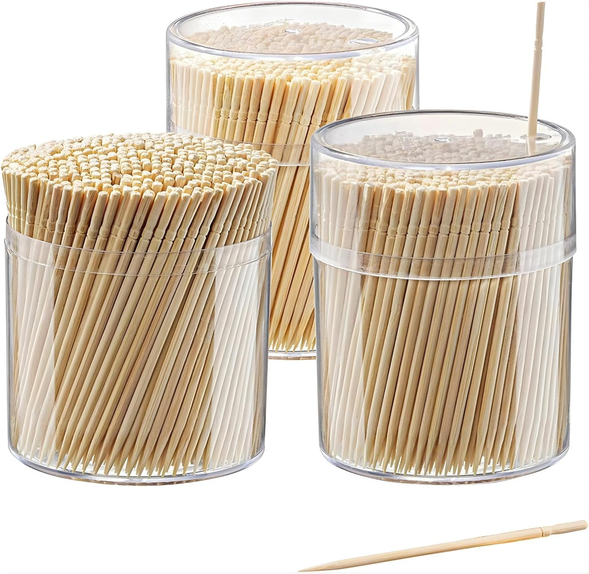 AL FAKHAMA Wooden Round Toothpicks with Storage Holder – Pack of 3 (Total 900 Picks) | Food-Grade Smooth Bamboo | For Snacks, Fruits, Parties & Dental Use