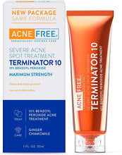 AcneFree Terminator 10 benzoyl peroxide acne spot treatment cream, orange tube and box