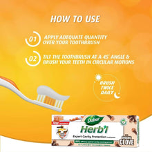 Herb1 clove cavity protection toothpaste pack with toothbrush and how-to-use steps