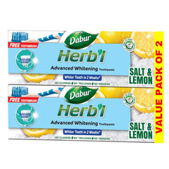 Dabur Herbl whitening toothpaste value pack Salt and Lemon advanced whitening twin pack with free toothbrush