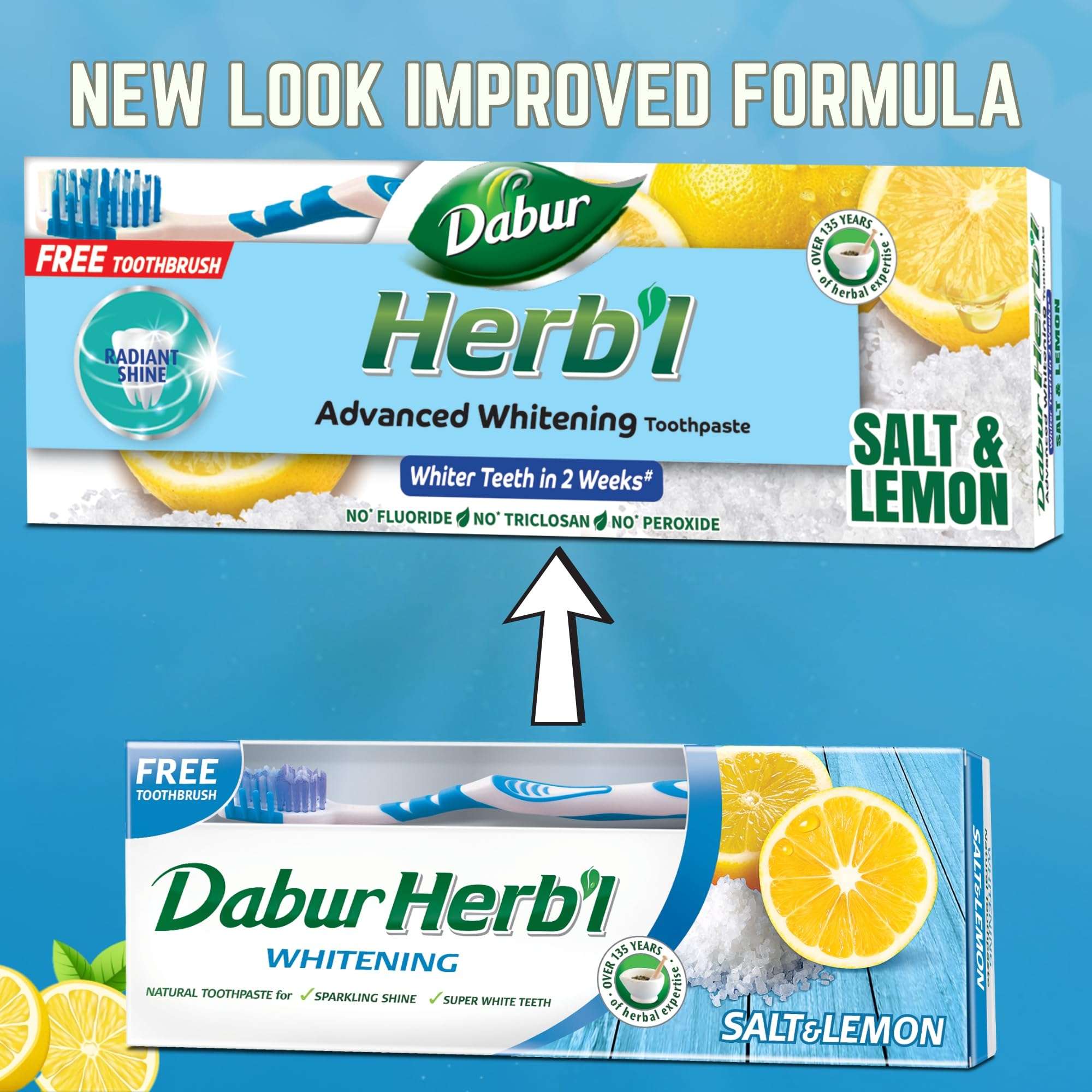 Dabur Herbl whitening toothpaste value pack Salt and Lemon box with free toothbrush and lemon slices