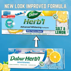 Dabur Herbl whitening toothpaste value pack Salt and Lemon box with free toothbrush and lemon slices
