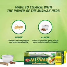 Miswak toothpaste box with miswak and Al Arak ingredient icons
