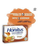 Herbal ginger lozenges box showing “5 effective remedies into 1 lozenge” claim