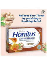 Herbal ginger lozenges box with soothing relief and “Relieves Sore” text