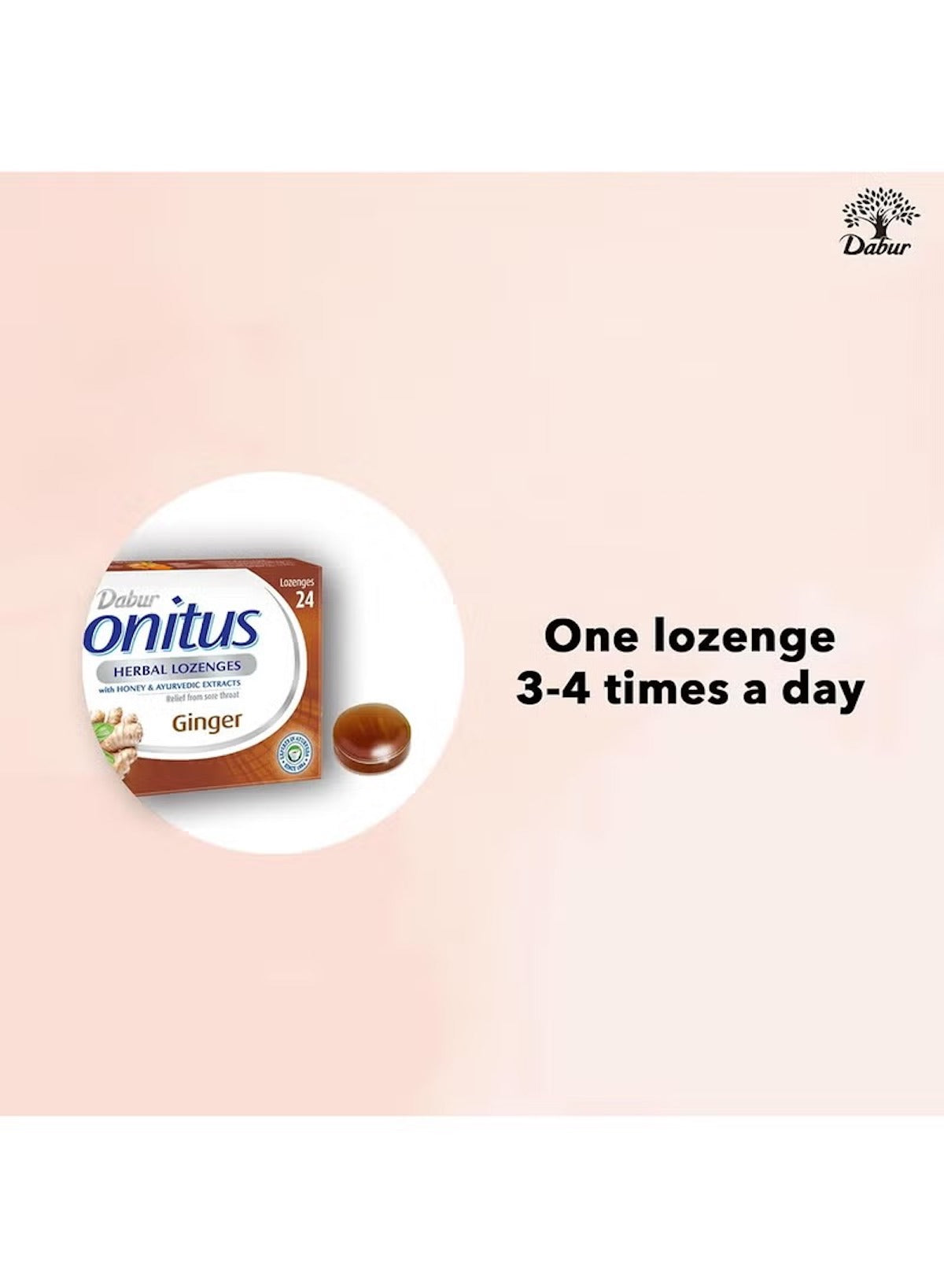 Dabur Onitus Herbal Cough Lozenges in Ginger Flavor, 24 count, ideal for soothing cough in UAE