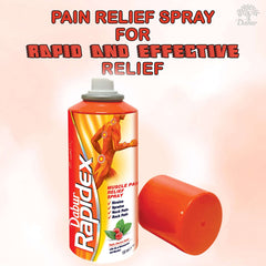 Dabur Rapidex aerosol can and detached orange cap for muscle and joint pain relief spray