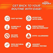 Dabur Rapidex patch benefits panel with fast acting, up to 12 hours and tested