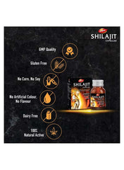 Dabur Shilajit capsules for men UAE with GMP quality, gluten free, no artificial colors, and 100% natural active ingredients