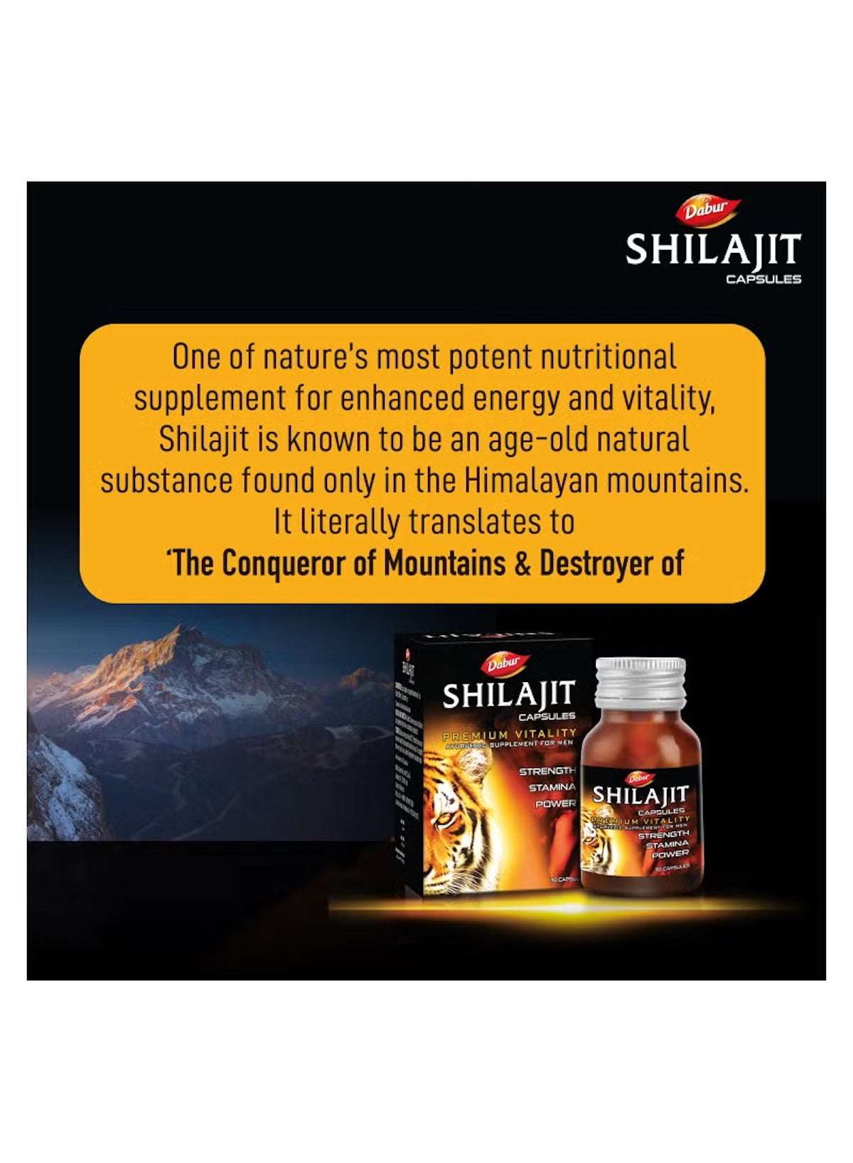 Dabur Shilajit capsules for men UAE with energy-boosting properties and Himalayan origins