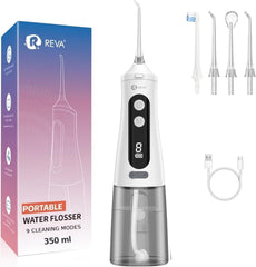 Cordless white water flosser with 360° nozzle and several replacement tips