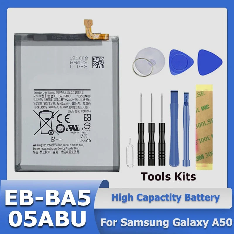 Mumzar Samsung Galaxy A series replacement battery EB BA5 05ABU high capacity with repair tool kit for Galaxy A50