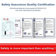 Mumzar Samsung Galaxy A series replacement battery safety and quality certification display showing CE RoHS FCC certificates