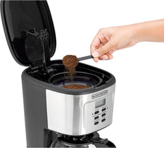 BLACK+DECKER 12-Cup Coffee Maker, 900W Programmable Drip Coffee Machine, 1.5L Glass Carafe, 24-Hour Timer, Keep Warm Function, LCD Display, Auto Shut-Off, Boil Dry Protection, Black - DCM85-B5