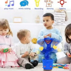 Huitich dancing blue cactus toy entertaining children with music and lights in a playroom