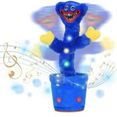 Huitich dancing blue cactus toy with colorful lights and musical notes in blue pot