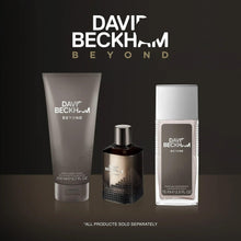 Fragrance set with tube, bottle, and spray container, all with geometric dark design