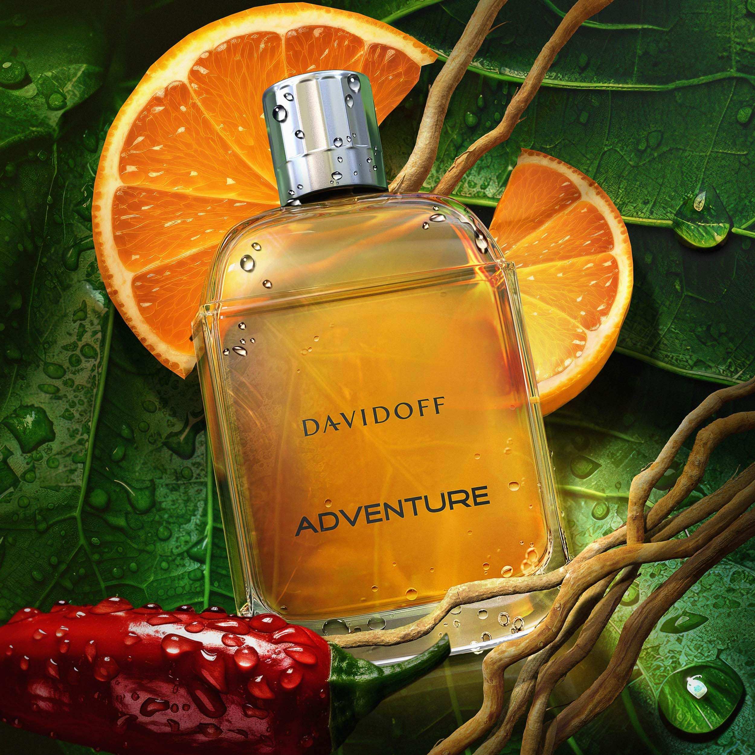 Davidoff Adventure for Men UAE Eau De Toilette in a vibrant setting with orange slices and greenery
