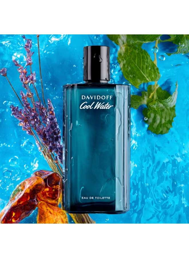 Davidoff Cool Water Eau De Toilette 125ml in a sleek bottle surrounded by refreshing elements