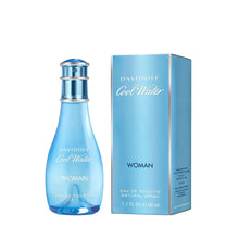 Cool Water Woman eau de toilette bottle and box, light blue with silver cap