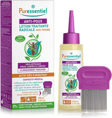 Puressentiel Anti-Lice Treatment Lotion and Comb 100 ml - Head lice lotion, 100% natural origin, proven efficacy in 10 minutes, micro-grooved comb