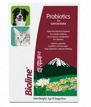 Probiotics for cats and dogs box, Bioline branding, scenic flowers