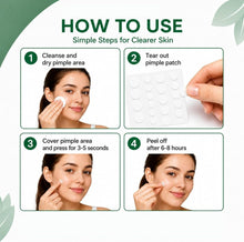 Hydrocolloid pimple patches how-to-use steps showing application of clear circular patches