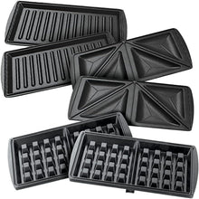 Interchangeable nonstick cooking plates: grill lines, waffle grids, and triangular shapes