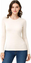 Women's slim-fit crew neck long-sleeve top, off-white knit