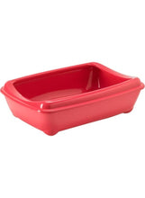Cat litter tray with rim, coral red plastic, open top