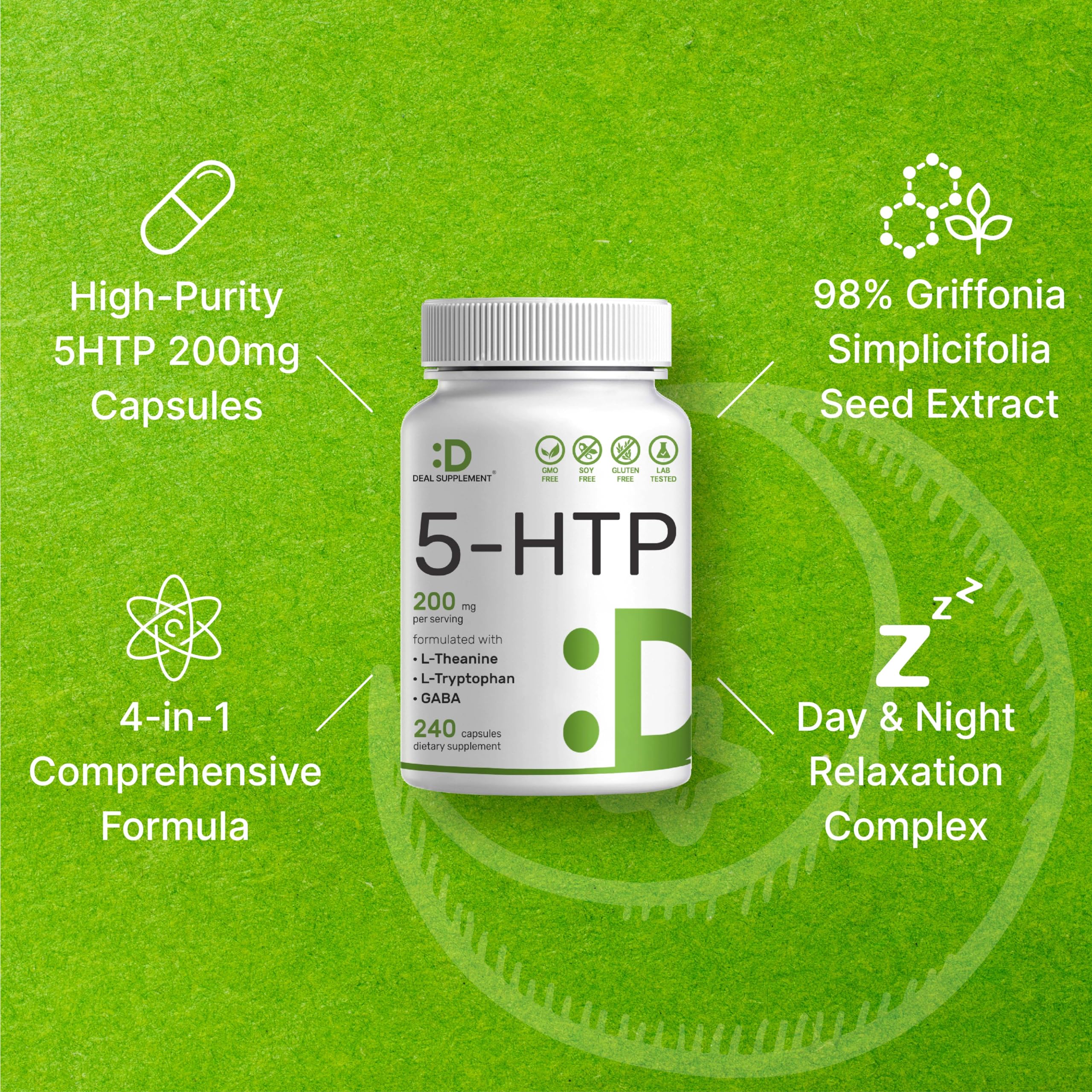 DEAL SUPPLEMENT bottle of 5-HTP 200 mg with Griffonia extract and day and night relaxation complex 5-HTP supplement UAE