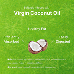 Vitamin D3 10000 IU with K2 supplement softgels infused with virgin coconut oil showing coconut halves and absorption benefits