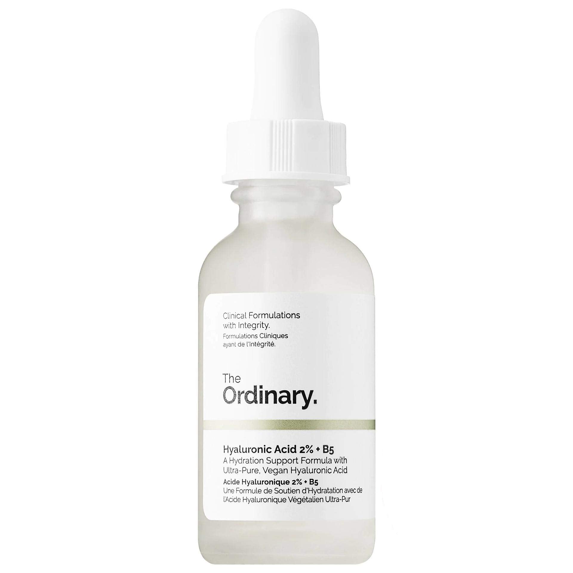 The Ordinary Hyaluronic Acid UAE 30 ml dropper bottle of hyaluronic acid 2 percent plus B5 serum with white label