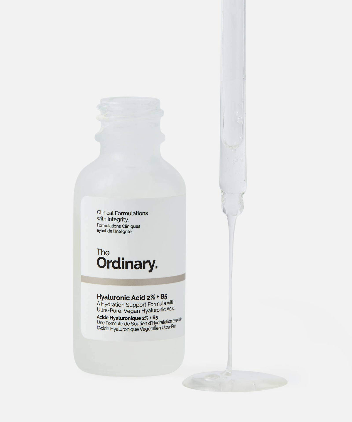 The Ordinary Hyaluronic Acid UAE 2 percent B5 serum bottle with dropper showing clear hydrating serum