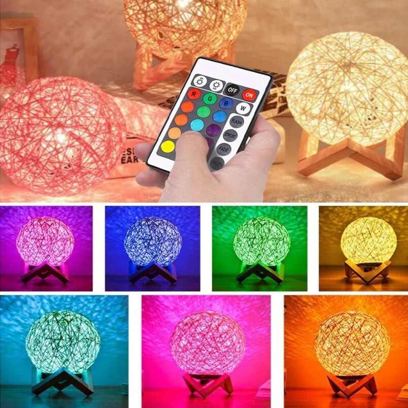 Huitich rattan light featuring decorative LED bedside lamp with remote control and color-changing options