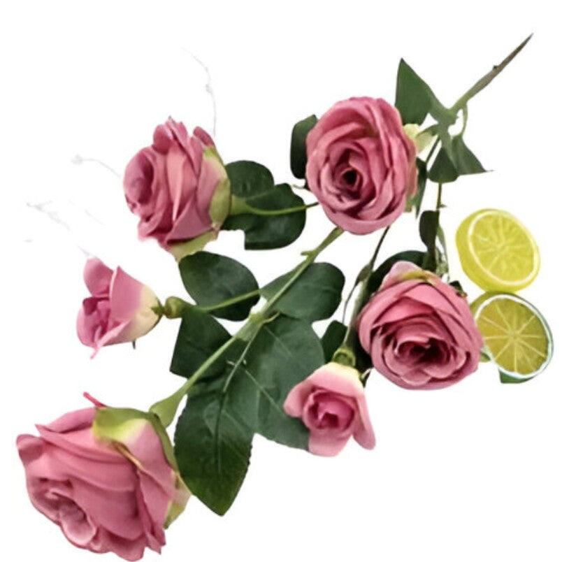 Huitich decorative silk roses pack of 2 in pink with green leaves and realistic details