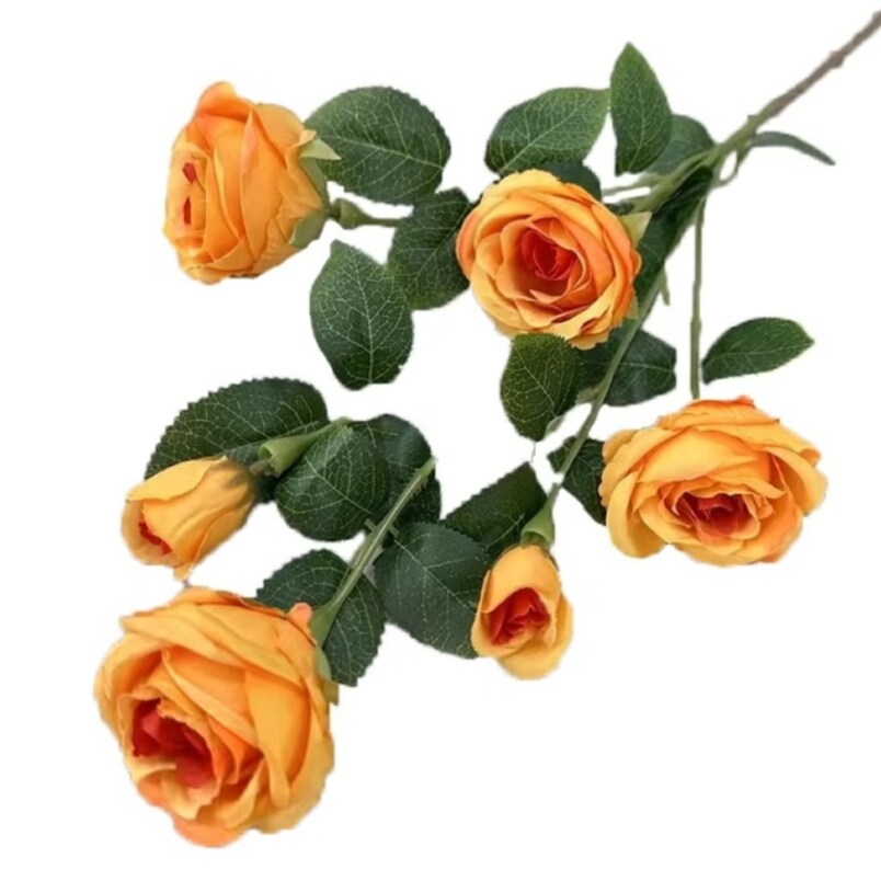 Huitich deep orange artificial roses with green leaves realistic floral decoration