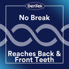 DenTek blue product label reading No Break Reaches Back and Front Teeth on package Dentek floss picks 75 count