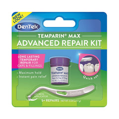 DenTek Temparin Max tooth repair advanced repair kit packaging with jar applicator for temporary fillings