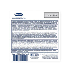 DenTek Temparin Max tooth repair advanced repair kit packaging label with instructions and barcode