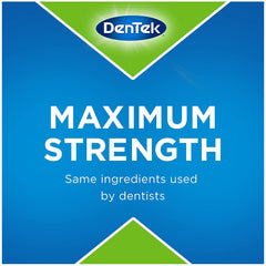 DenTek Temparin Max tooth repair maximum strength blue and green packaging with DenTek logo and dentist grade claim