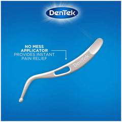 DenTek Temparin Max tooth repair no mess applicator on blue background with DenTek logo