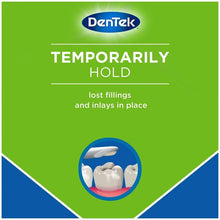 Temporarily hold dental repair kit card showing lost fillings and inlays in place