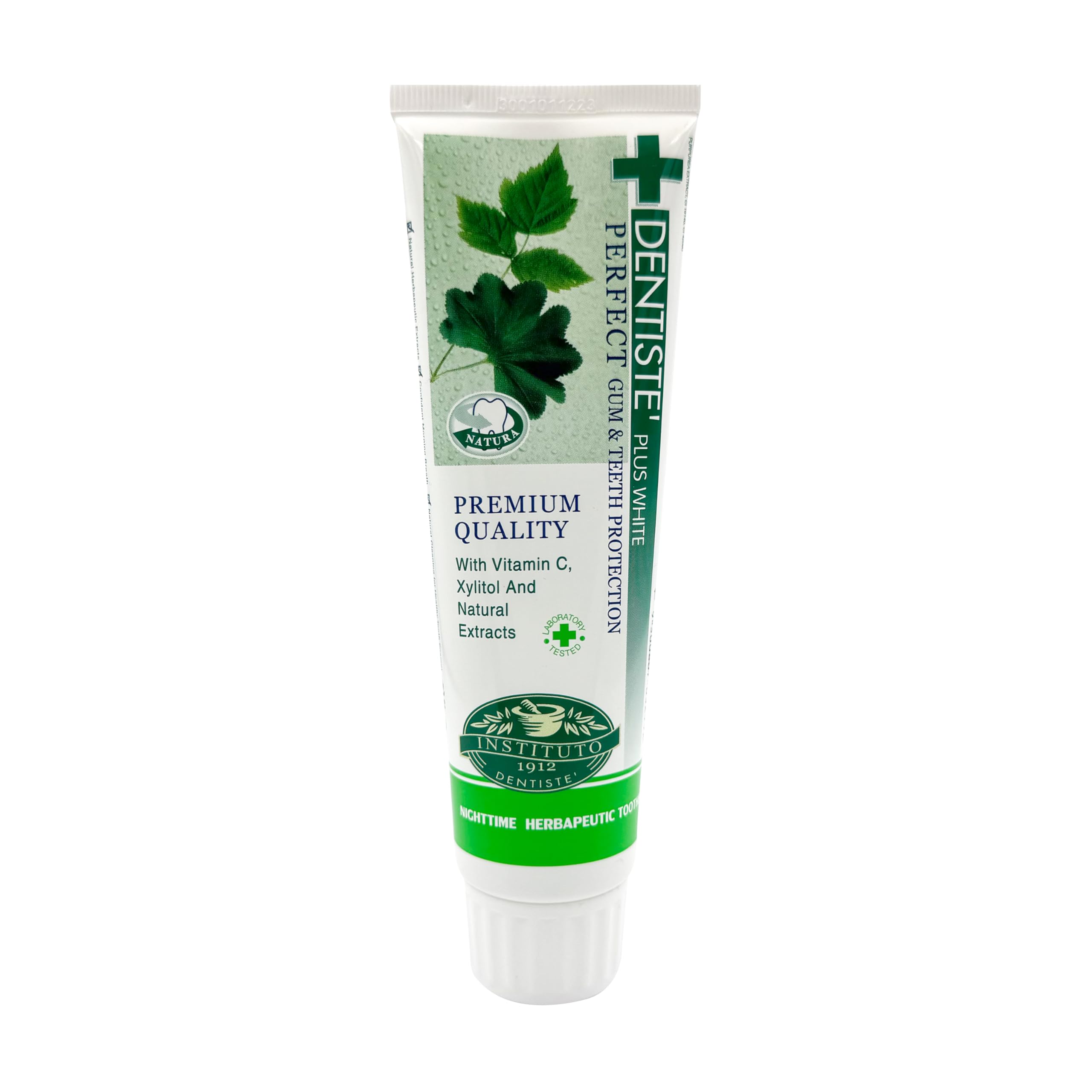 Tube of Dentiste Plus Night Time Toothpaste herbal formula with vitamin C xylitol and natural extracts