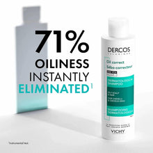 Oil correct shampoo bottle beside 71% oiliness instantly eliminated graphic