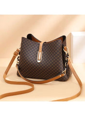 Huitich designer inspired shoulder bag for women in brown with gold chain and tan strap