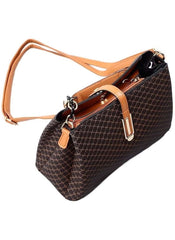 Huitich designer inspired shoulder bag for women in brown with tan straps and patterned texture