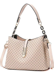Huitich designer inspired shoulder bag for women in beige with black pattern and gold hardware