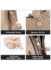 Huitich designer inspired shoulder bag for women featuring detachable buckle, magnetic button, additional strap, and metal zipped pocket